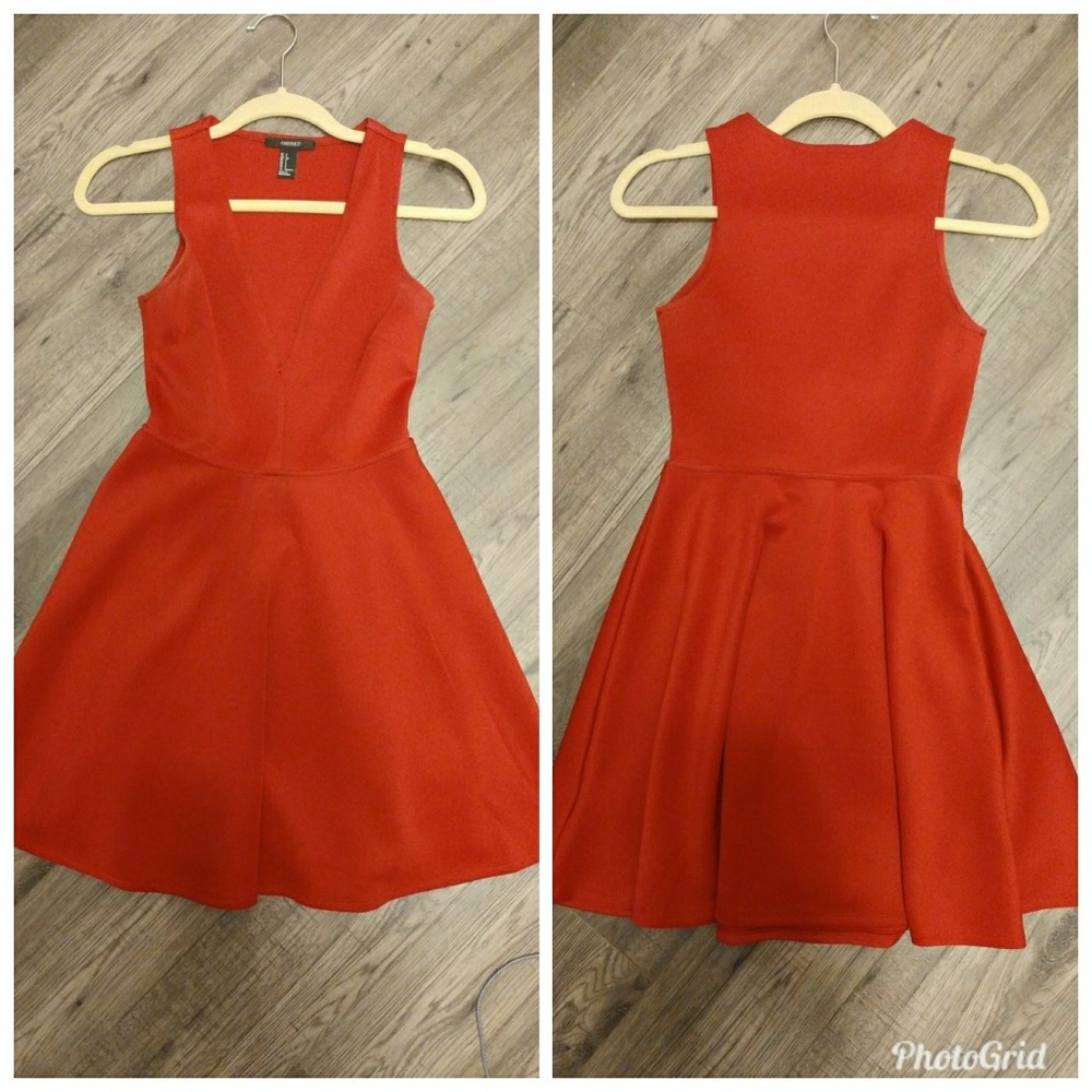 Sexy red dress fit-and-flare deep V neck